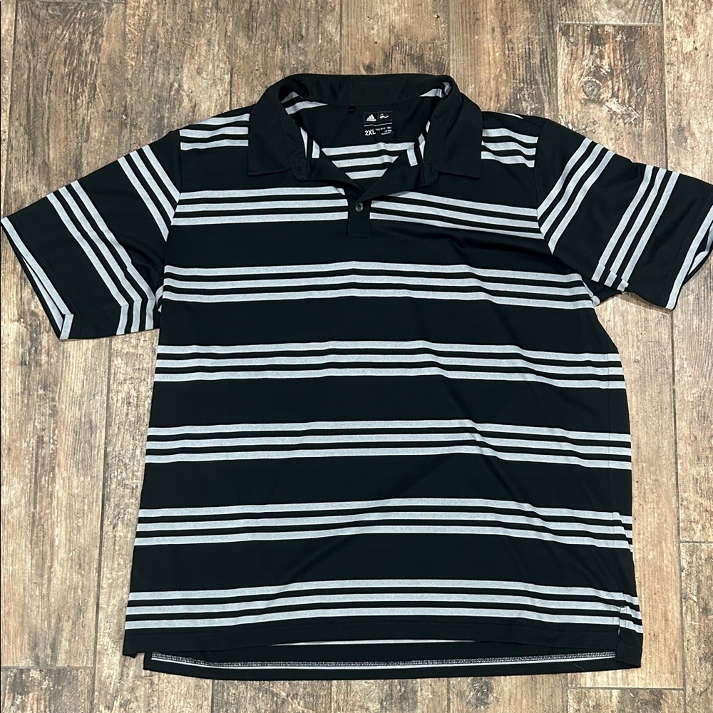 Adidas Black and Gray Striped Polo